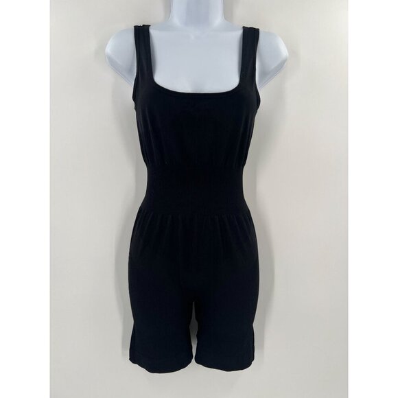 We Wore What Small Black Athleisure Biker Romper Square Neck Jumpsuit One Piece - Picture 1 of 13